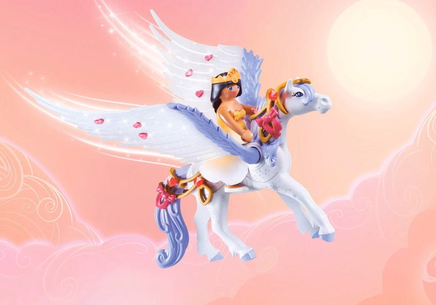 Pegasus met regenboog in de wolken