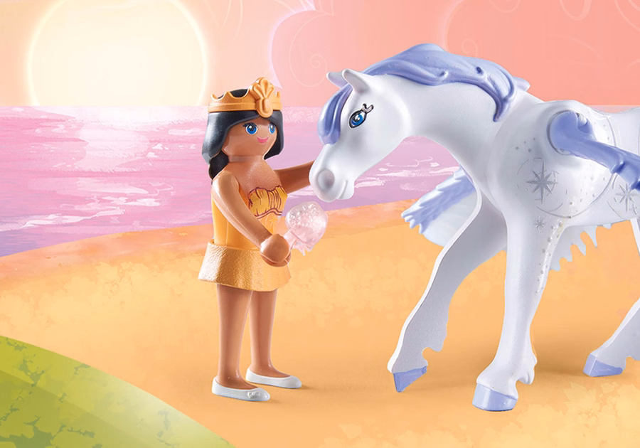 Pegasus met regenboog in de wolken